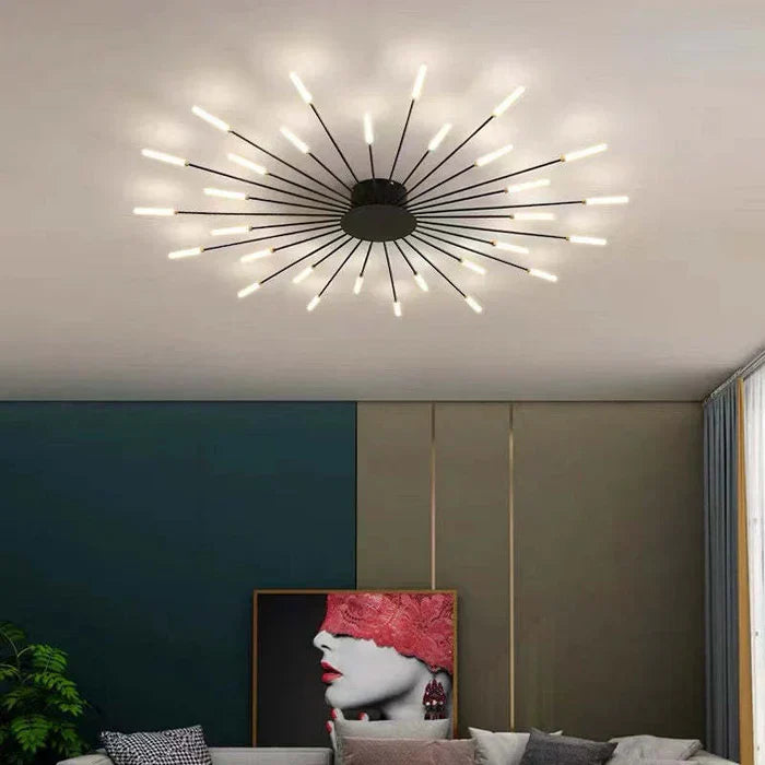 AstraLume LED Ceiling Chandelier With Minimalist Sunburst Design For Modern Interiors