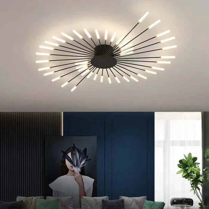 AstraLume LED Ceiling Chandelier With Minimalist Sunburst Design For Modern Interiors