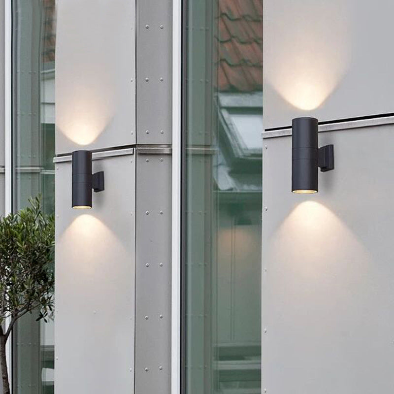 Aurora Minimalist Dual Head Outdoor Wall Light In Black Finish For Exterior Use Only