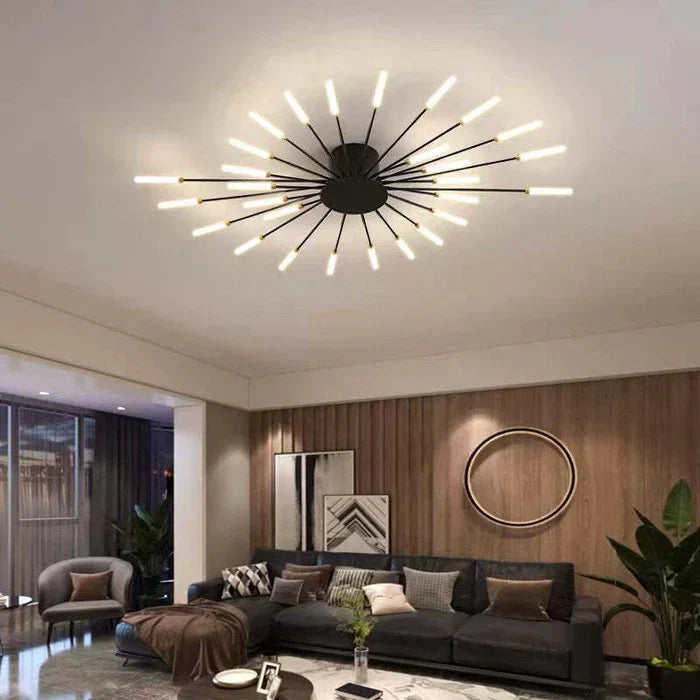 AstraLume LED Ceiling Chandelier With Minimalist Sunburst Design For Modern Interiors