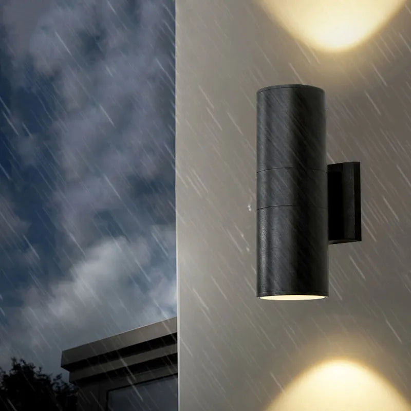 Aurora Minimalist Dual Head Outdoor Wall Light In Black Finish For Exterior Use Only