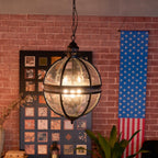 Antique Rust Frame Glass Globe Pendant Light With Clear Globe For Interior Decoration