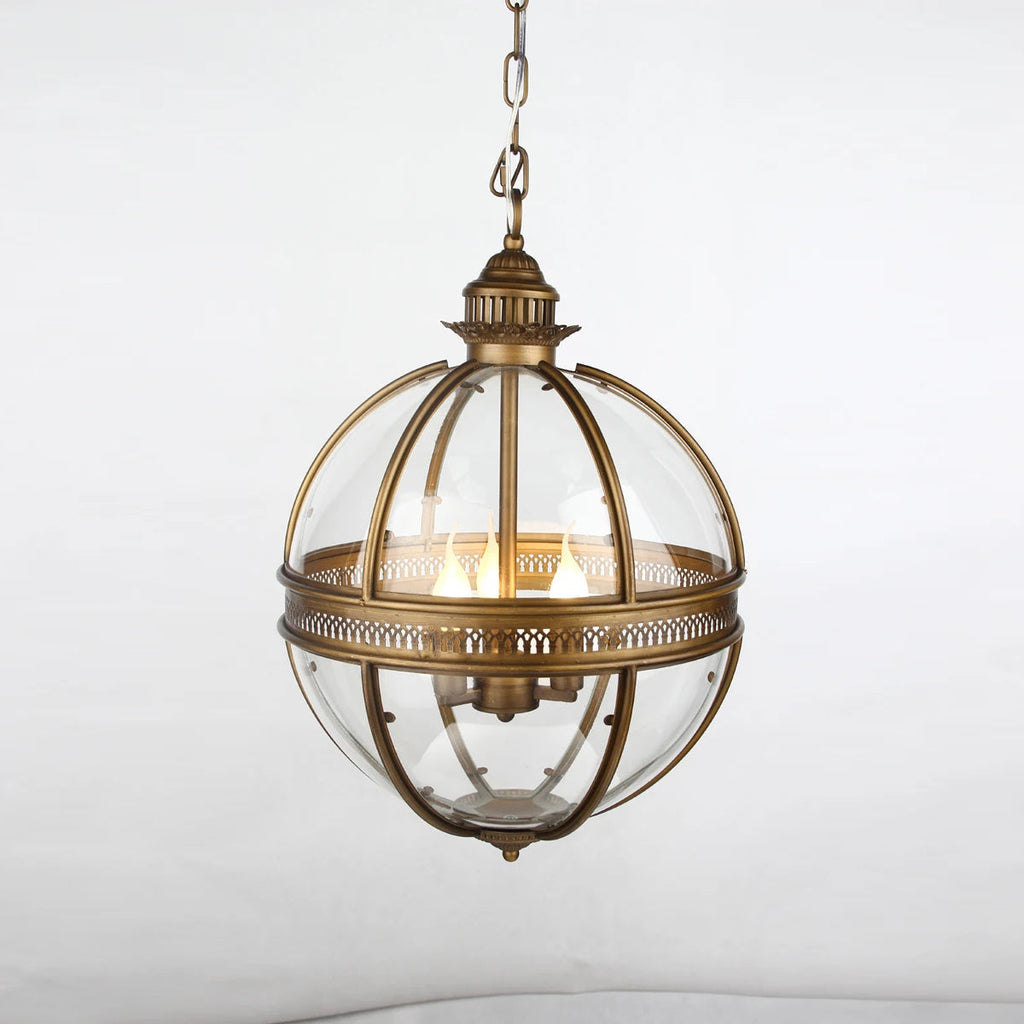 Antique Rust Frame Glass Globe Pendant Light With Clear Globe For Interior Decoration