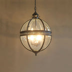Antique Rust Frame Glass Globe Pendant Light With Clear Globe For Interior Decoration