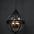 Antique Rust Frame Glass Globe Pendant Light With Clear Globe For Interior Decoration