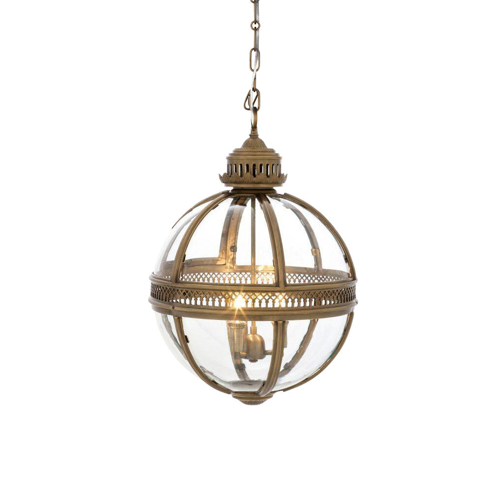 Antique Rust Frame Glass Globe Pendant Light With Clear Globe For Interior Decoration