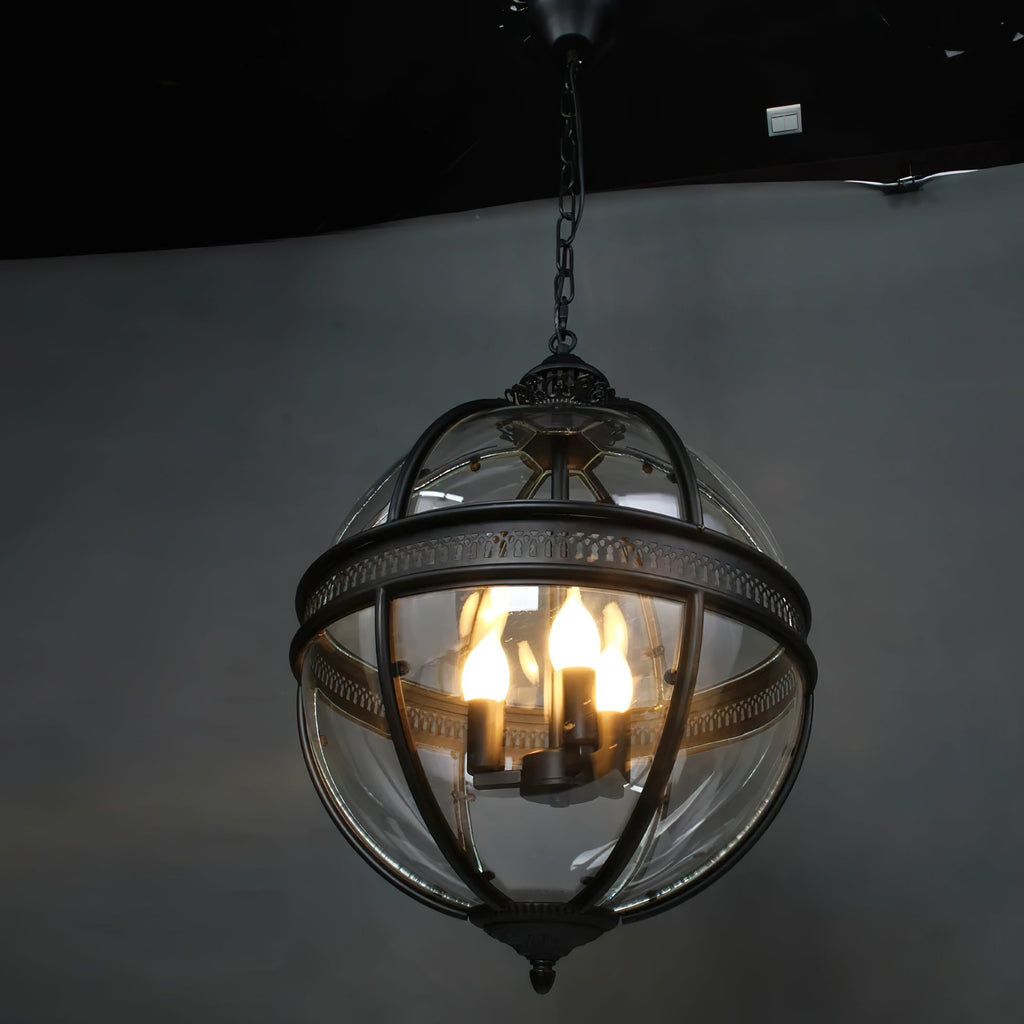Antique Rust Frame Glass Globe Pendant Light With Clear Globe For Interior Decoration