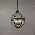 Antique Rust Frame Glass Globe Pendant Light With Clear Globe For Interior Decoration