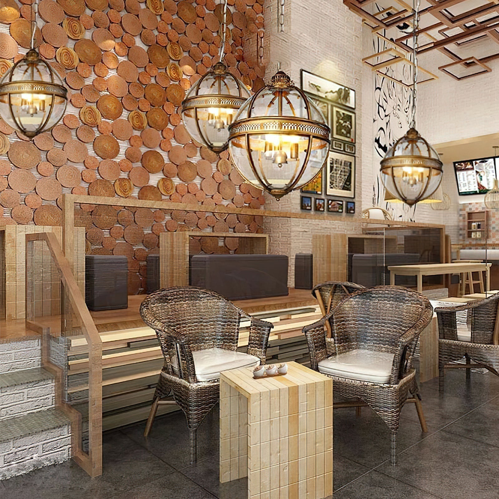 Antique Rust Frame Glass Globe Pendant Light With Clear Globe For Interior Decoration