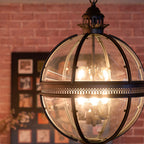 Antique Rust Frame Glass Globe Pendant Light With Clear Globe For Interior Decoration