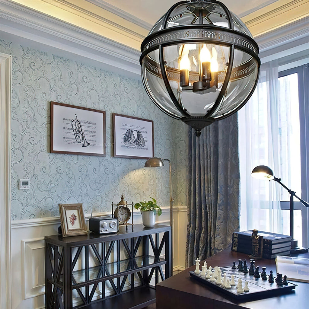 Antique Rust Frame Glass Globe Pendant Light With Clear Globe For Interior Decoration