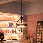 Antique Rust Frame Glass Globe Pendant Light With Clear Globe For Interior Decoration