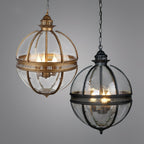 Antique Rust Frame Glass Globe Pendant Light With Clear Globe For Interior Decoration