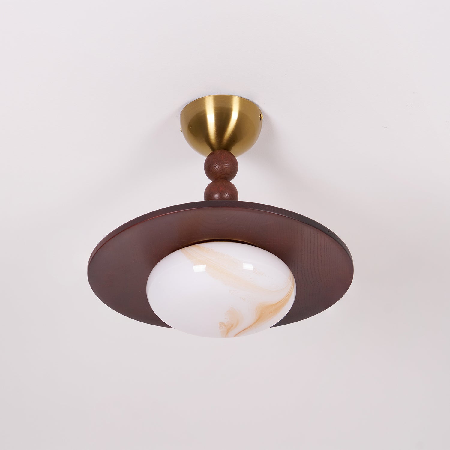 AzureHaven Walnut and White Imitation Alabaster Ceiling Light Elegant Ceiling Fixture