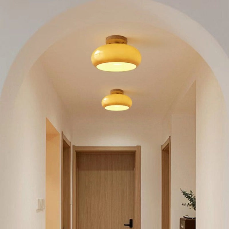 Cedarline Wood And Glass Flush Mount Ceiling Light For Living Rooms And Hallways