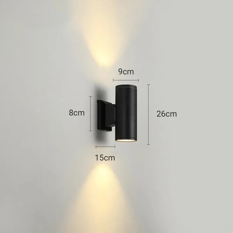Aurora Minimalist Dual Head Outdoor Wall Light In Black Finish For Exterior Use Only