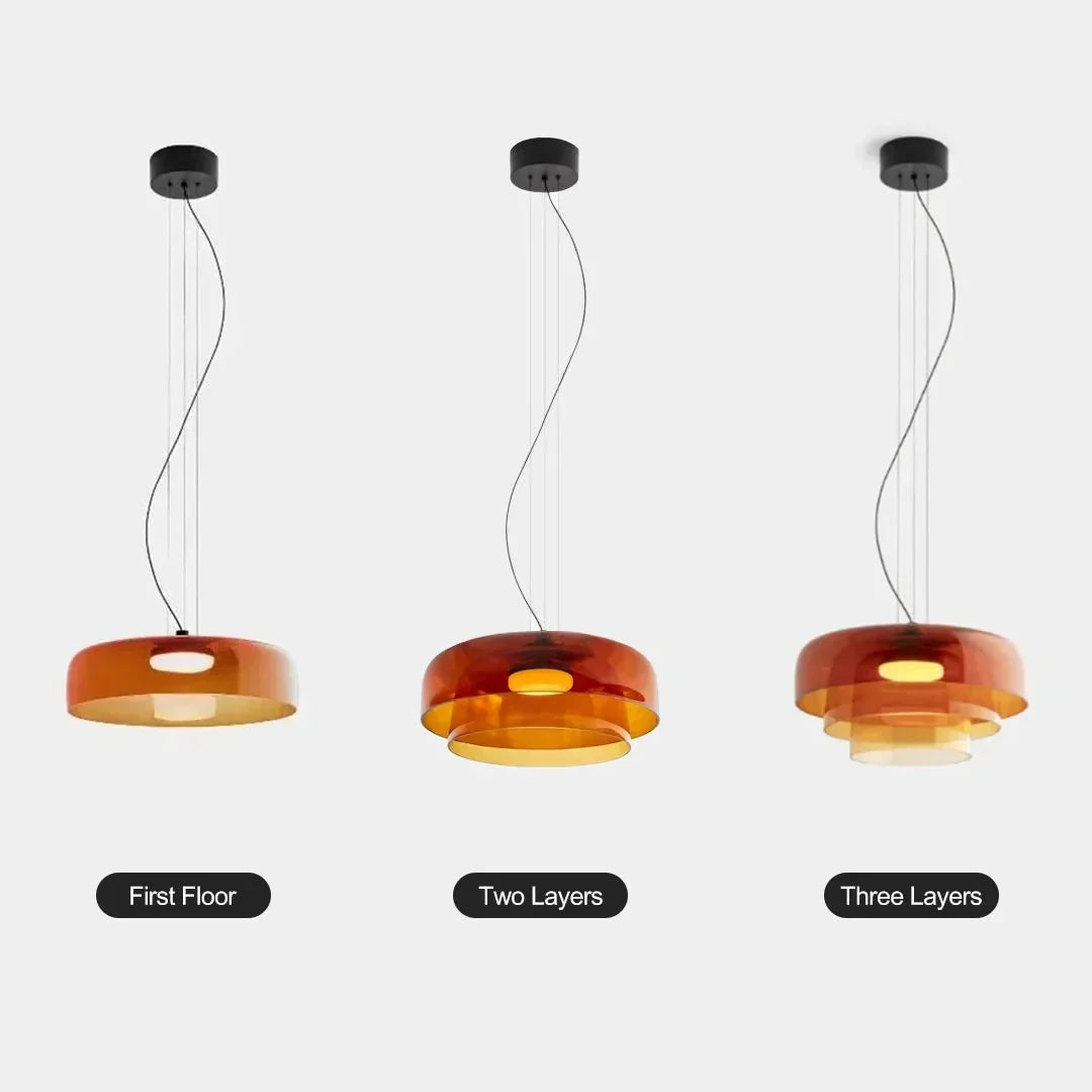 LumaHorizon Layered Glass Pendant Light With Diffused Shade For Warm Retro Inspired Ambience