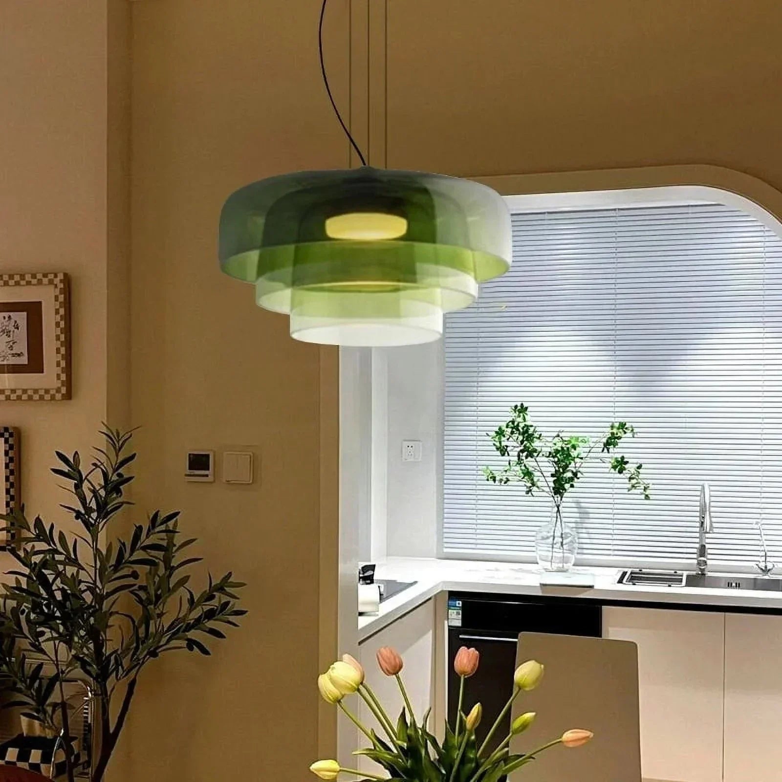 LumaHorizon Layered Glass Pendant Light With Diffused Shade For Warm Retro Inspired Ambience