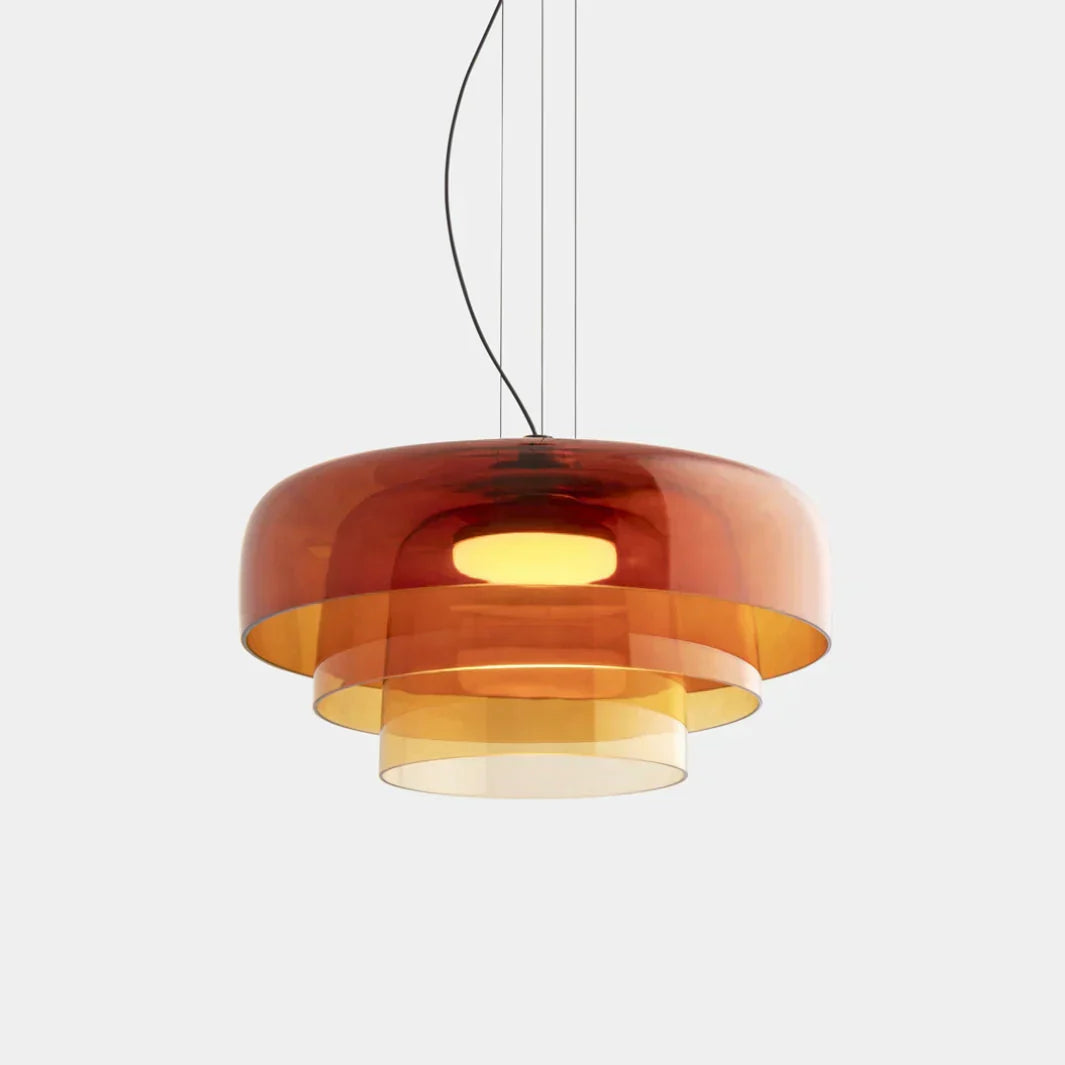 LumaHorizon Layered Glass Pendant Light With Diffused Shade For Warm Retro Inspired Ambience